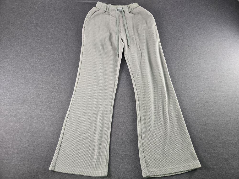 COMFRT Lounge Pants Womens Medium Green Waffle Knit Drawstring Wide Leg Casual